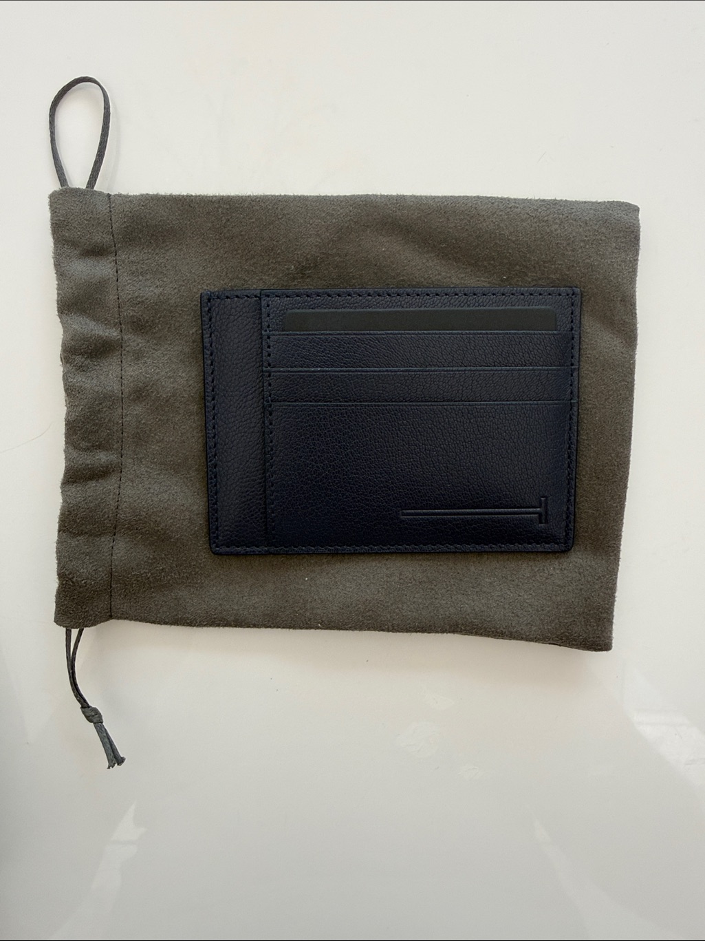 Tom Ford Navy Leather Card Holder With T-Line Detail